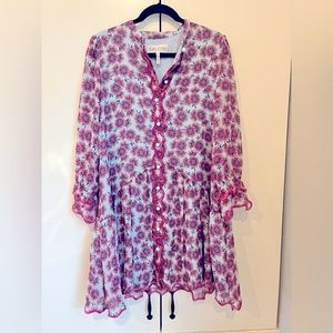 Saloni pink and blue midi dress, size US8